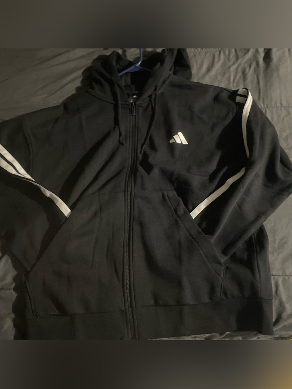 adidas Black Hooded Performance Zip Jacket with White Stripes